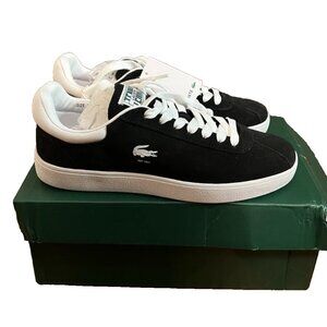 NEW Lacoste Womens Tennis Baseshot Black Suede Leather Sneaker US 8